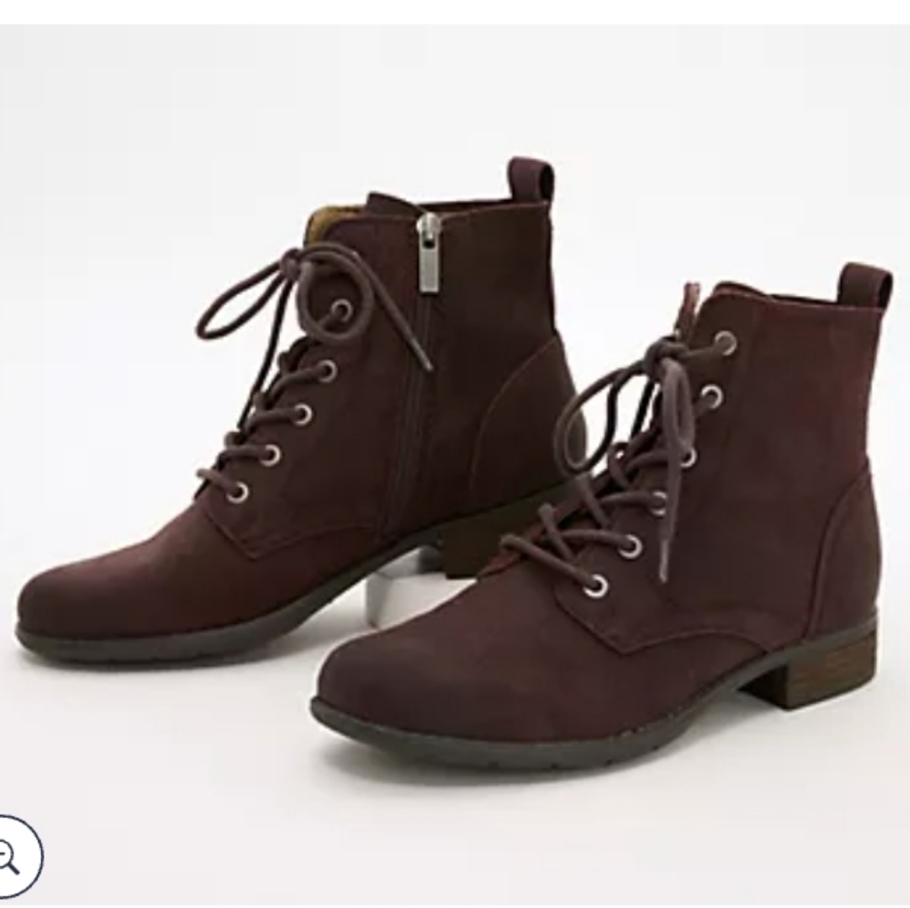 Earth New Leather Janel Lace Up Ankle Boots Burgundy Brown Women 8 - Picture 5 of 7